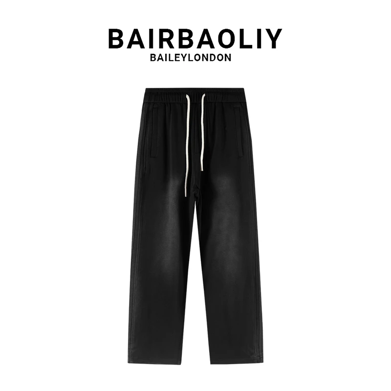 BAIRBAOLIY百搭宽松直筒裤简约春夏卫裤休闲复古男装长裤2025新款