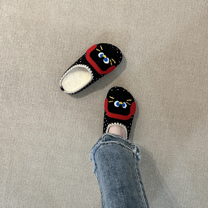 时尚可爱卡通毛茸毛毛图案毛毛拖鞋女2025冬季新款波点居家棉拖鞋
