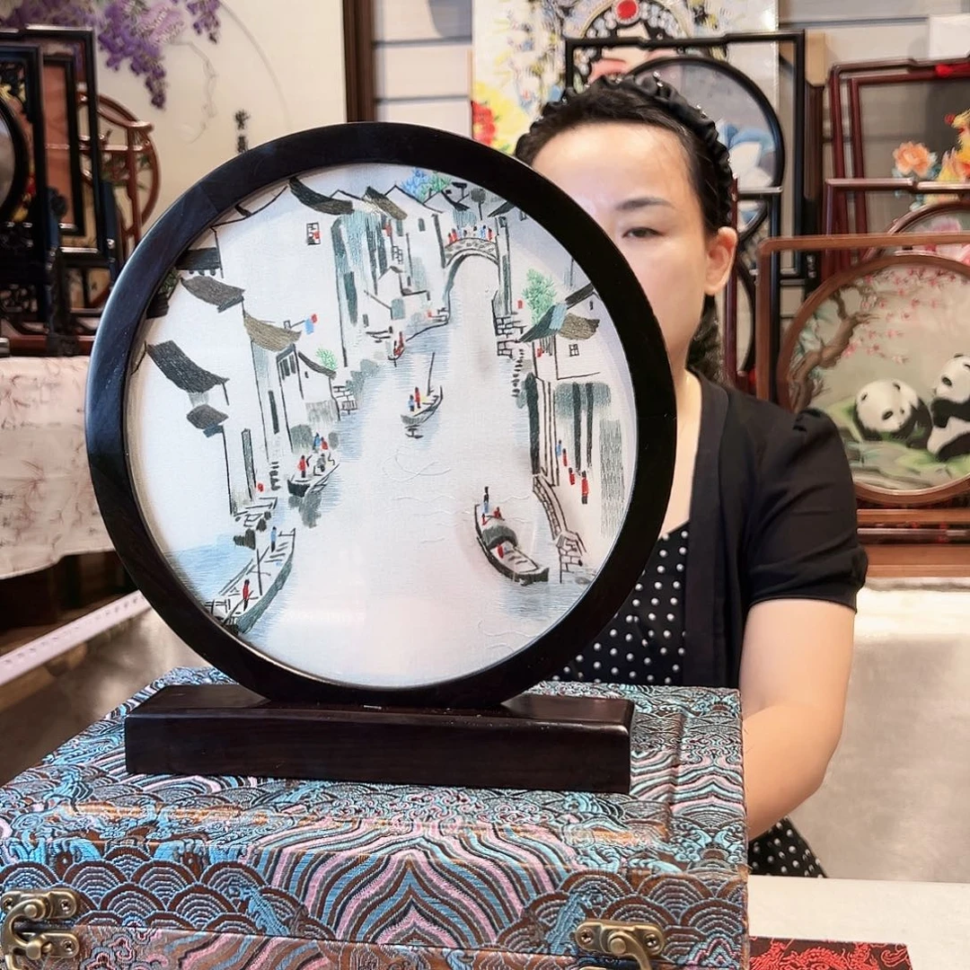 织绣苏绣摆台檀木