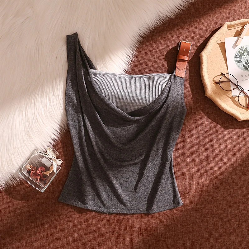 美式皮扣吊带背心女夏外穿设计感小众修身两件套短款打底抹胸上衣