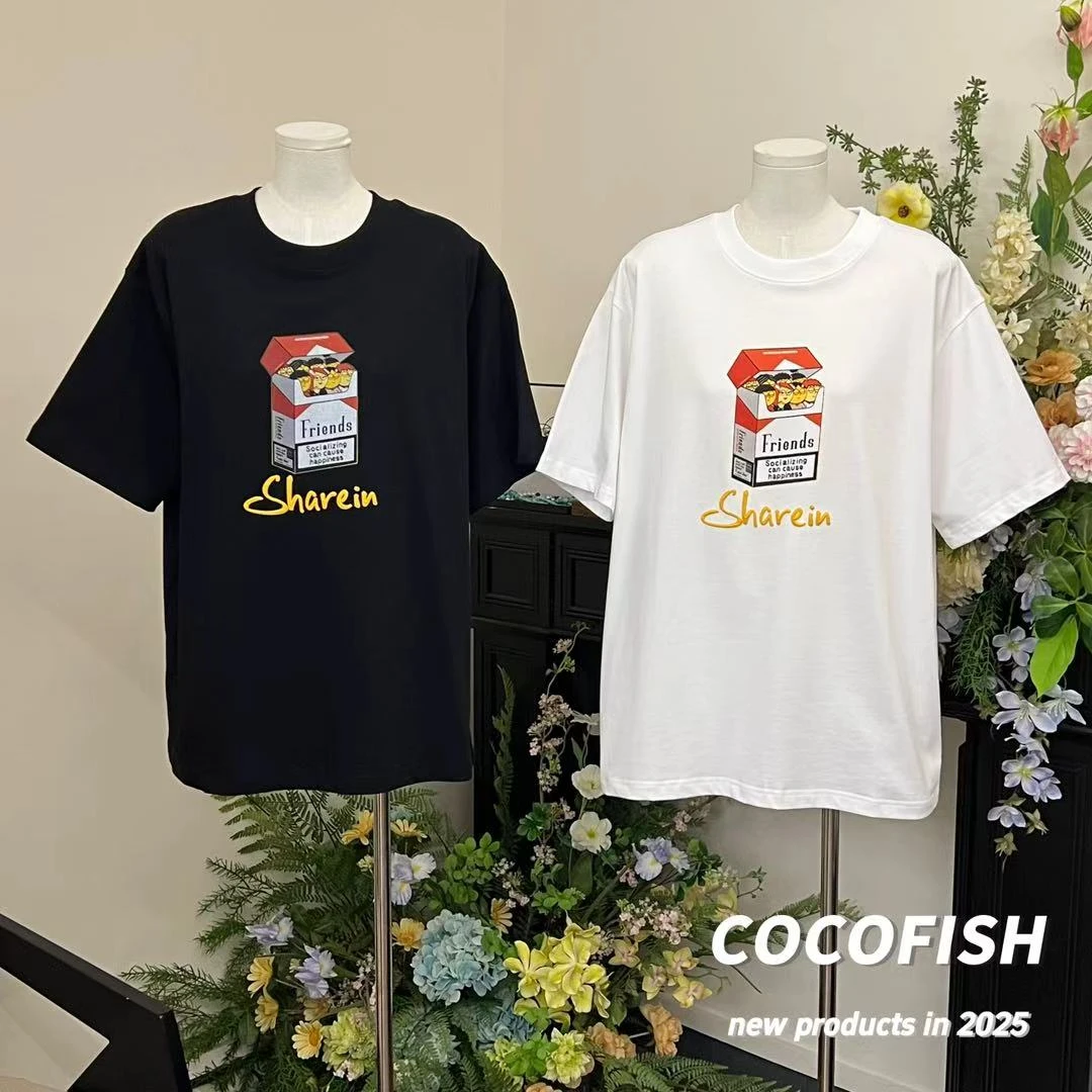 卡通字母印花短袖宽松休闲大版T恤#88050