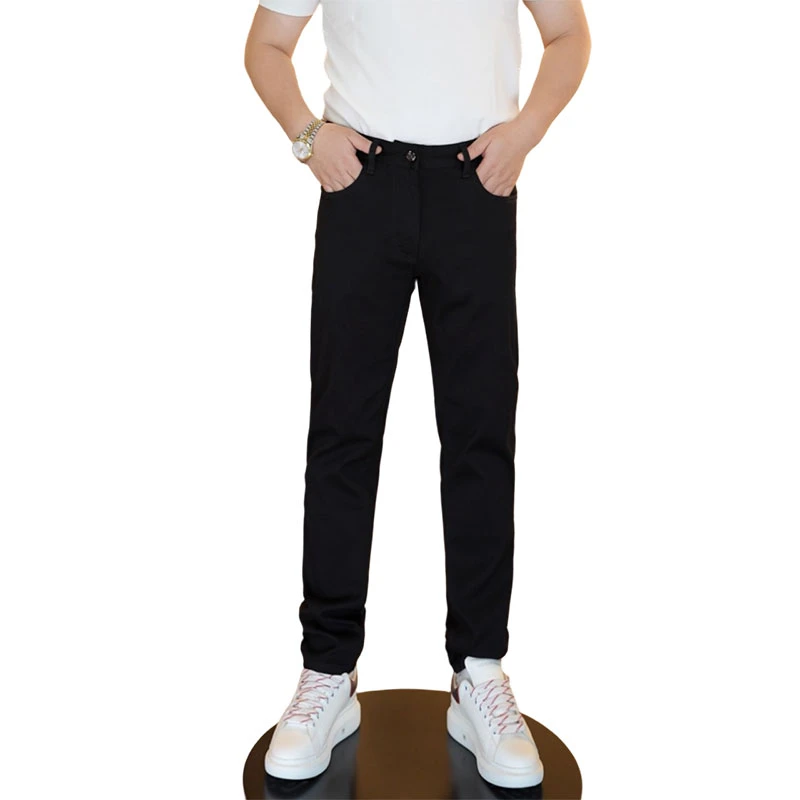 【腊虎轻奢】春季新款经典黑色百搭修身款高端男士直筒牛仔裤子1012