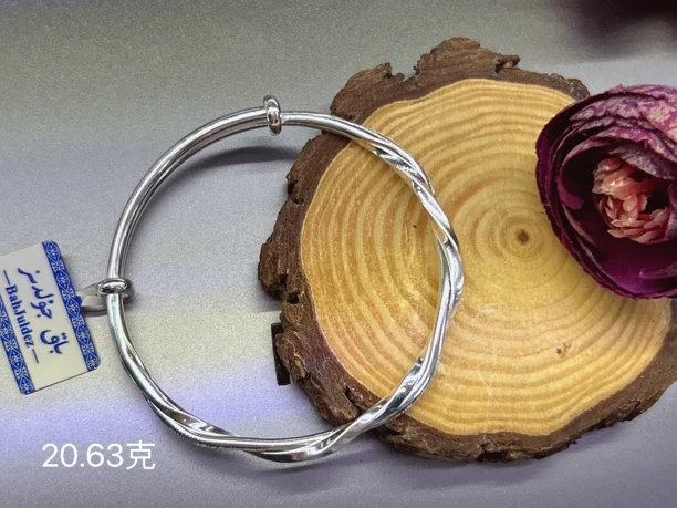 足银手镯 bahjuldez素圈手工纯银手镯时尚可调节镯子足银999.9