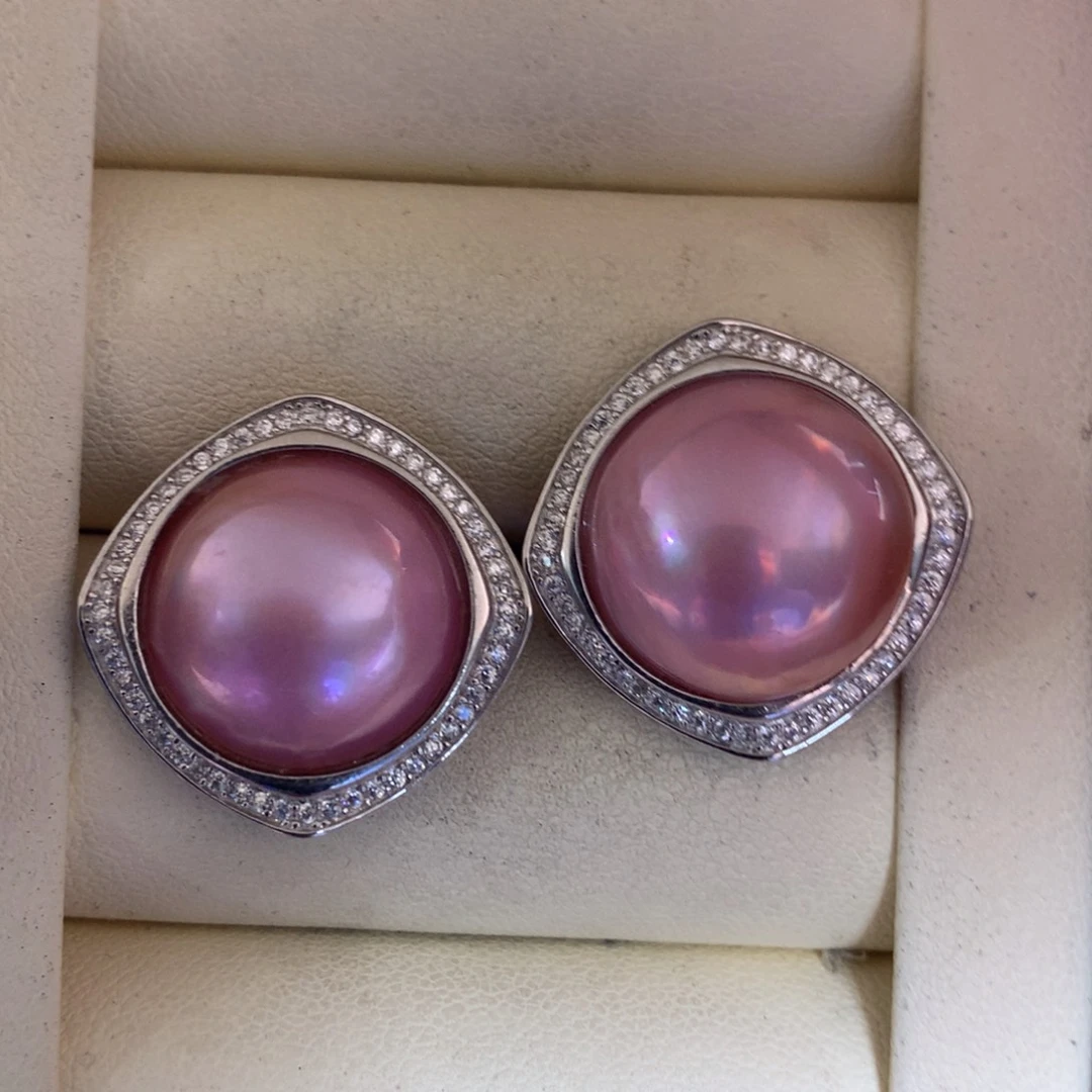 耳饰银S925镶嵌拼合珍珠（马贝珠）