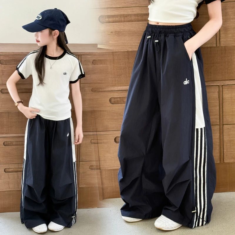 2025女童套装夏季薄款儿童休闲工装裤洋气短袖运动裤女孩两件套潮