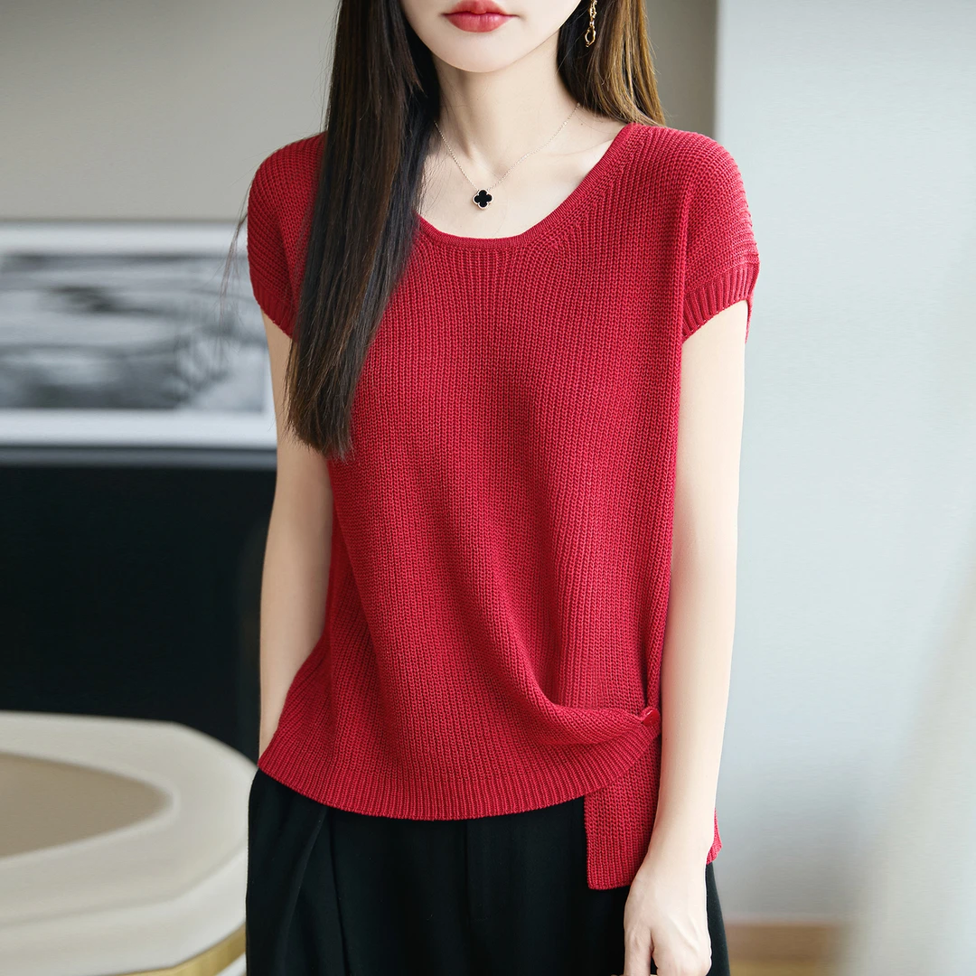 哥弟阿玛施正品夏季莱赛尔纯色侧扣针织衫时尚宽松百搭无袖上衣薄