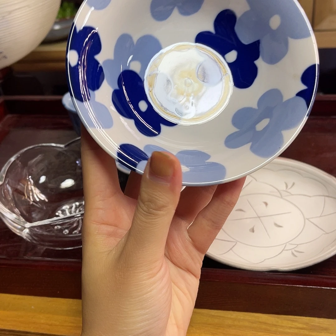 瓷片小花蓝色钵子啊啊56