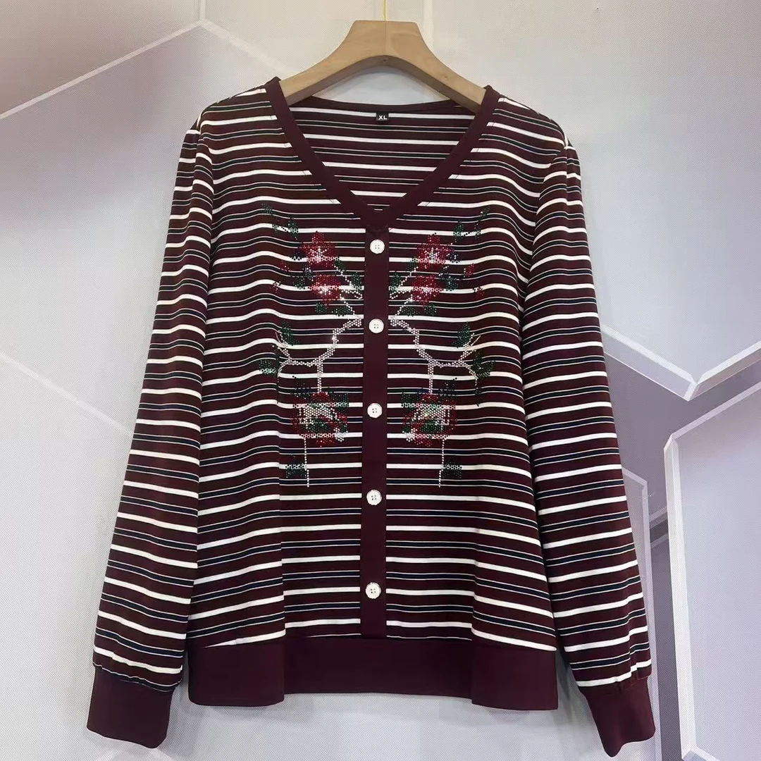 彩色条纹时尚休闲打底衫气质显瘦百搭T恤春秋女士上衣63750