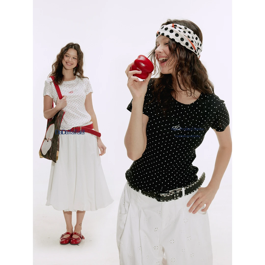 晶咕白标DADATATA【miu式层次】假两件短袖T恤显瘦气质时尚夏季复古