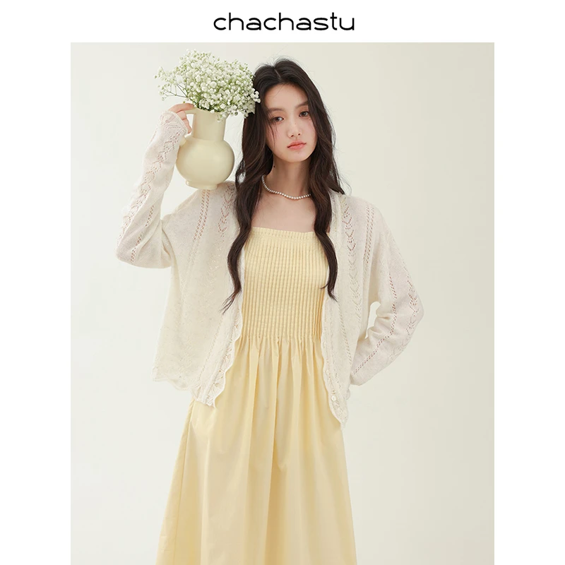 CHACHASTU 法式复古钩花镂空防晒针织开衫外套女25022803