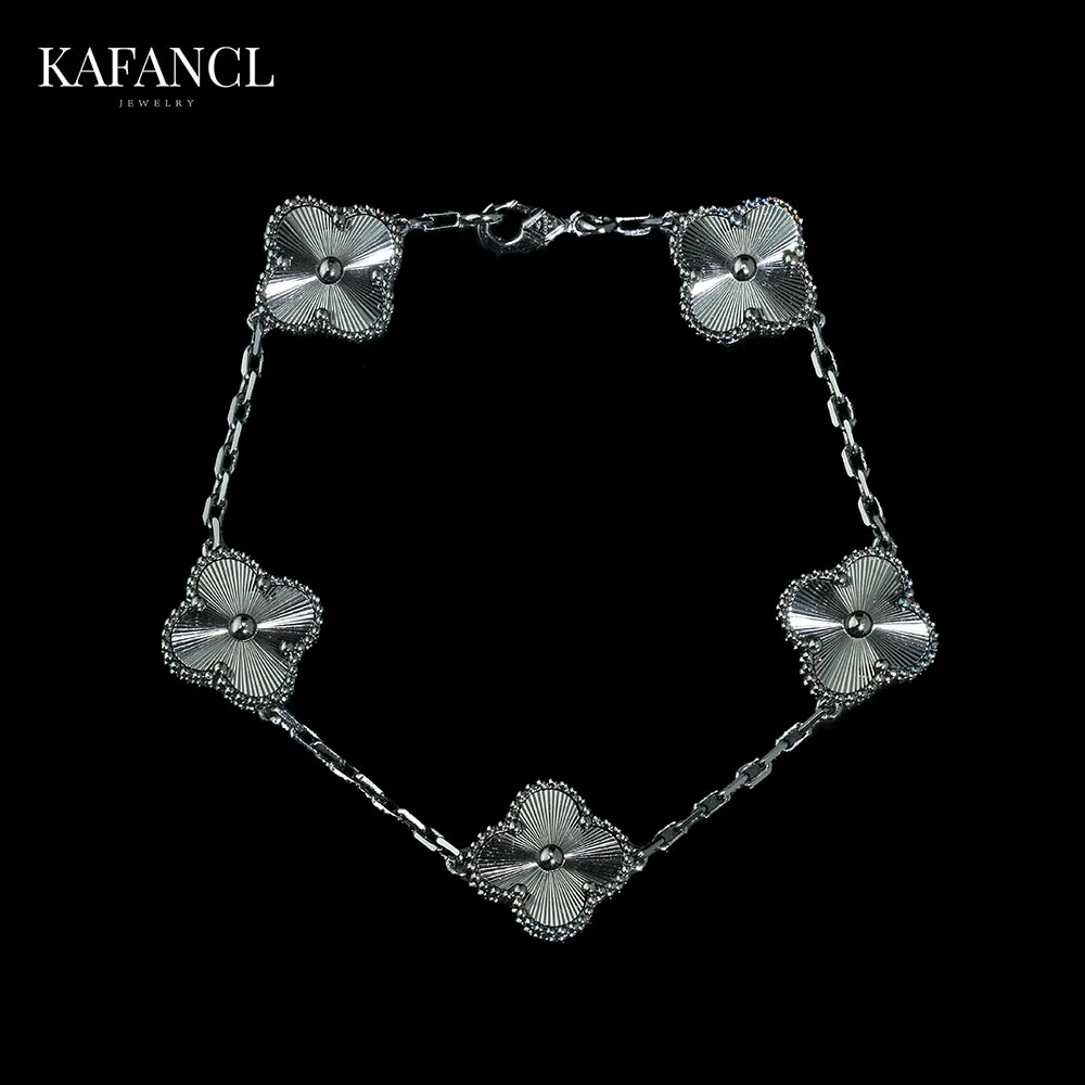 古埃及 925银手链 镀K金 银色镭射草草手链 ZF-C06