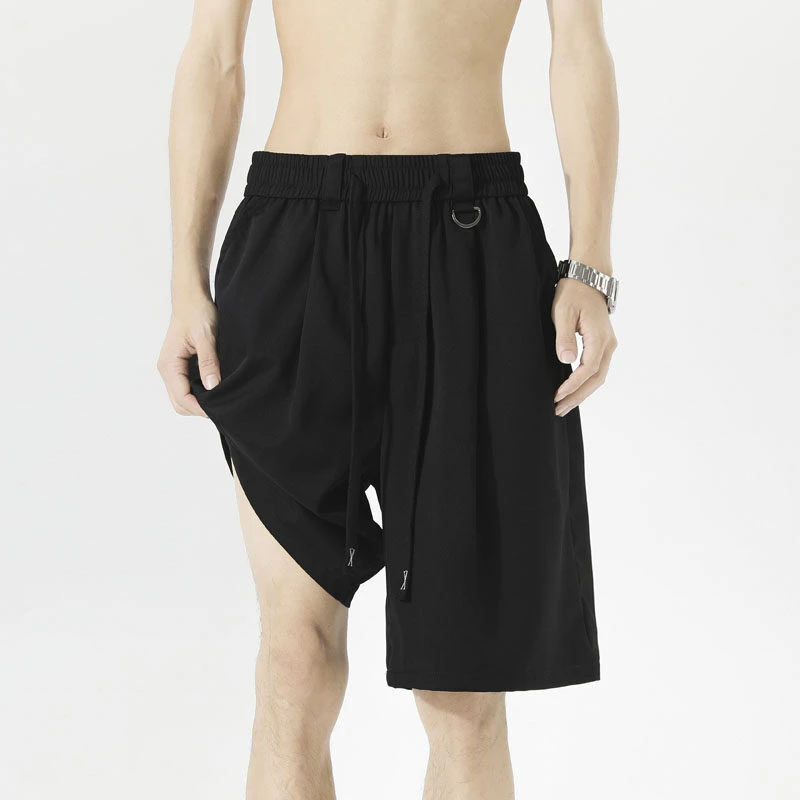 ins夏季潮牌黑色薄款冰丝西装短裤男直筒垂感速干外穿五分裤中裤