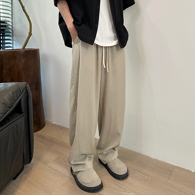 【亚麻莱赛尔天丝】垂感系绳长裤夏季直筒舒适潮流麻料潮休闲裤男