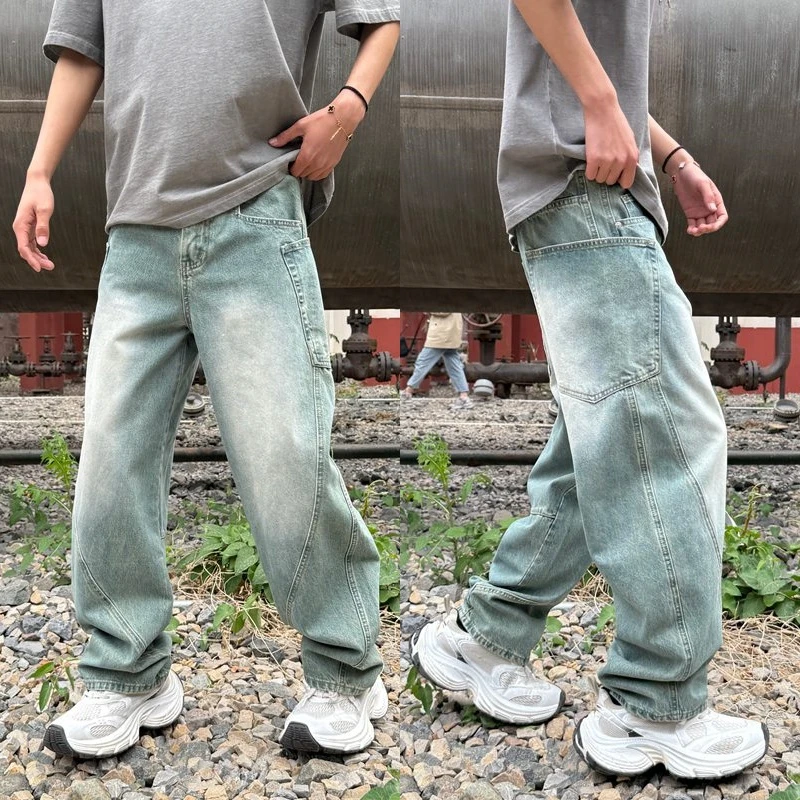 2025新款春夏季男士牛仔裤宽松休闲裤子阔腿裤潮牌痞帅长裤弯刀裤