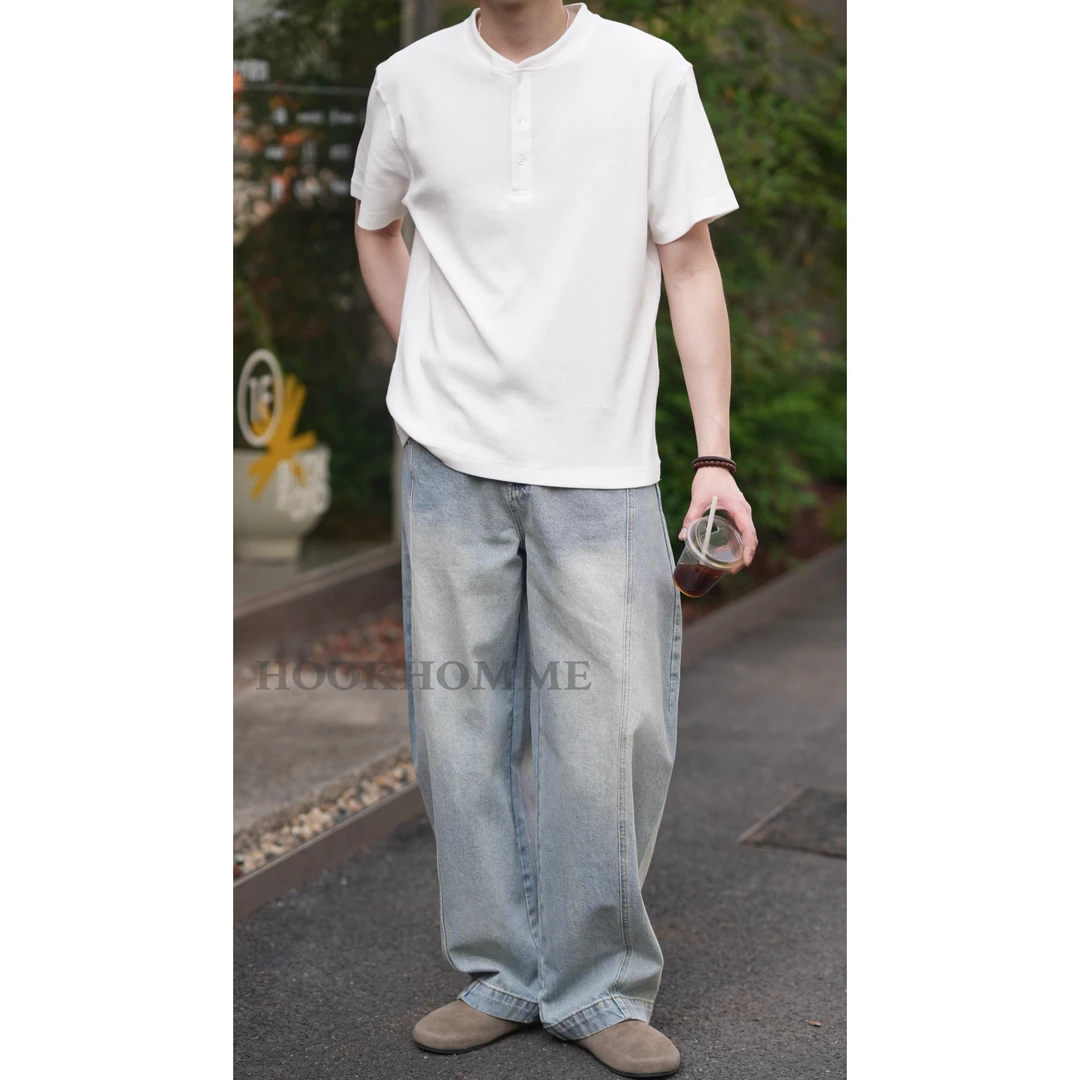 HOOK 25ss/华夫格亨利领t恤短袖