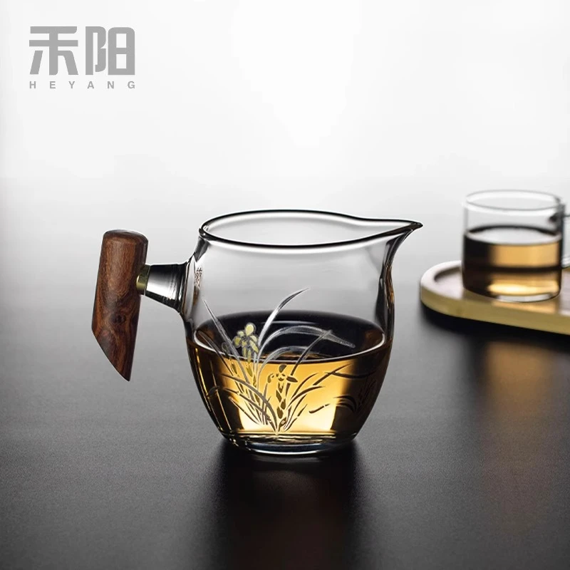 木把玻璃公道杯加厚耐热茶漏茶滤高档日式茶海过滤分茶器茶具配件