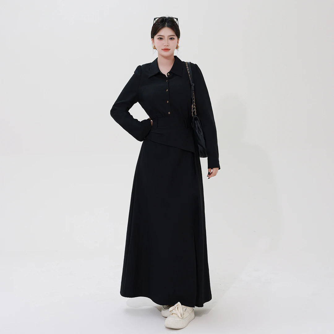 TT【长乐未央】蛋妹大码女装微胖mm春秋显瘦长袖裙子连衣裙DM31067