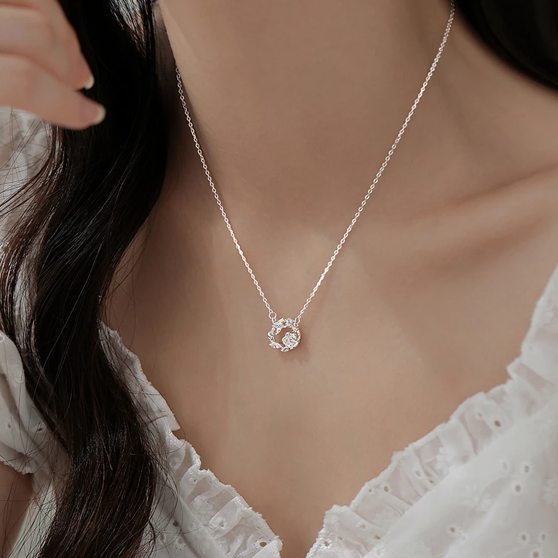 坠链均足银合成锆石 999纯银花环项链女轻奢小众锁骨链设计感颈链