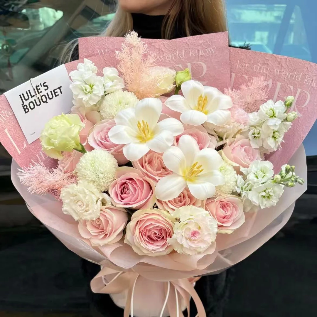 【小美好】3朵郁金香12粉玫瑰花2桔梗3乒乓菊混搭鲜花束送女友送妈妈送闺蜜送老师生日花束