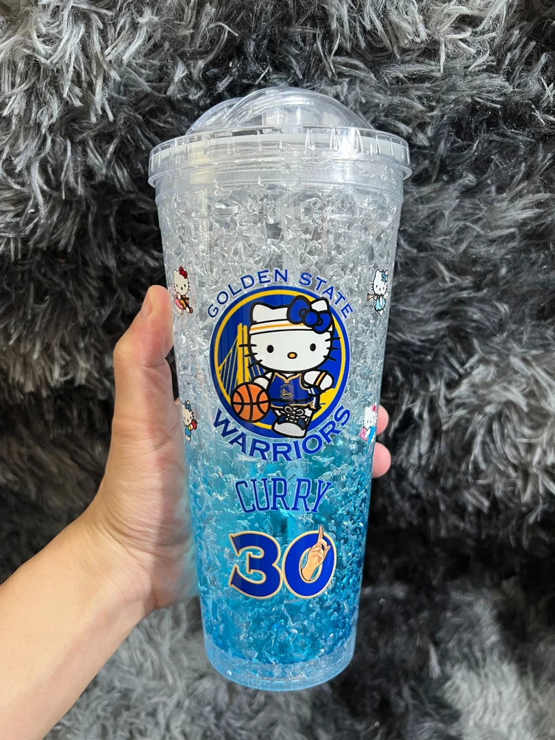 勇士库里水杯夏日双层凝胶碎碎冰吸管水杯塑料水杯球迷送礼周边