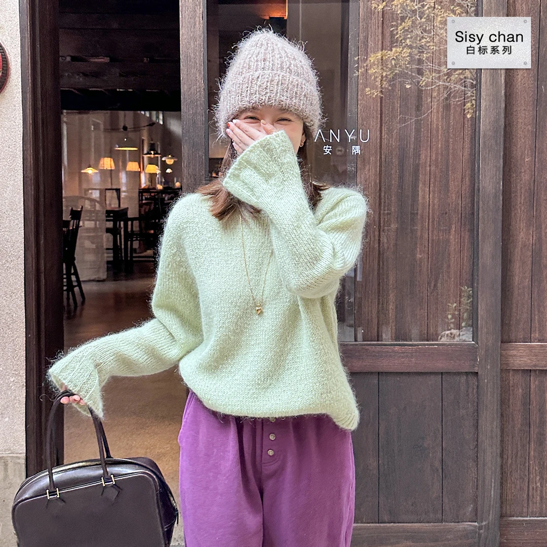 莉贝琳sisy气质马海毛毛衣温柔蓬松套头宽松纯色针织衫女165407