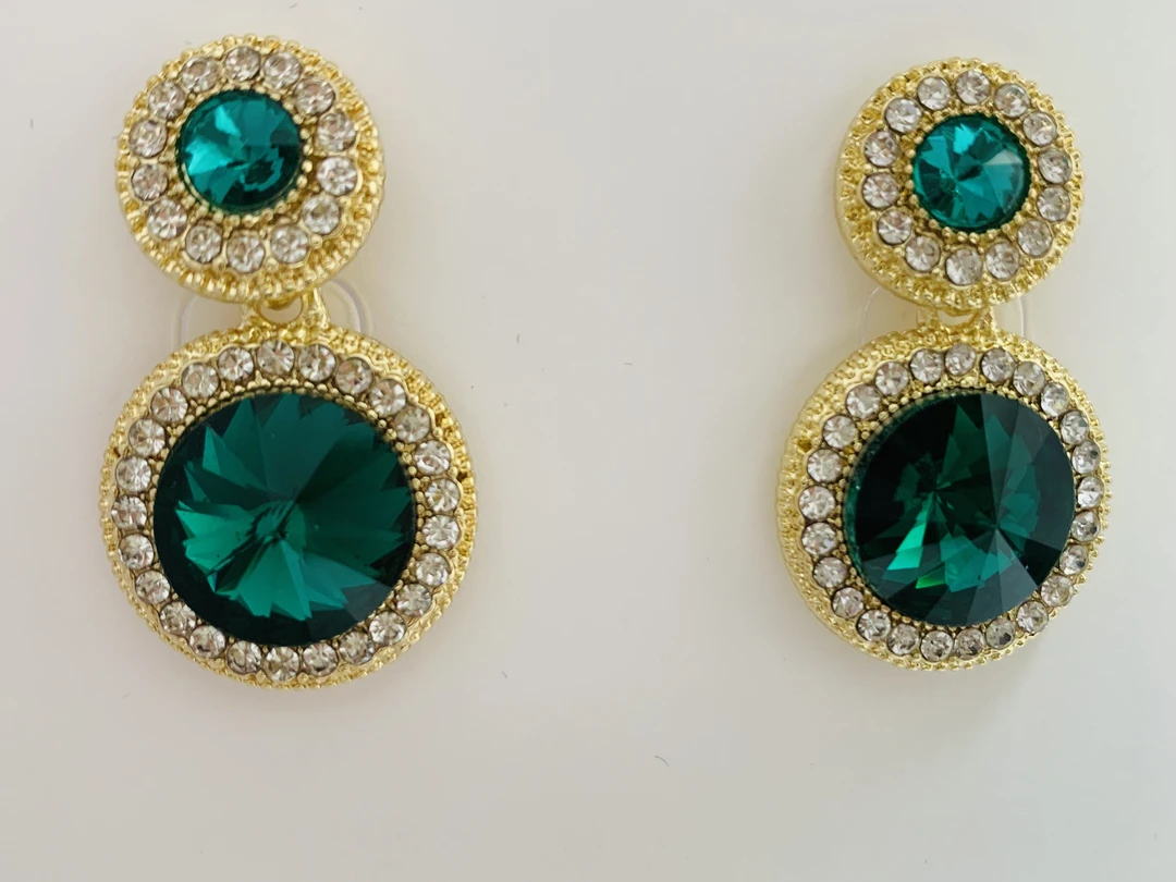 HONG鸿盛高定 高级复古耳环【绿色双圆盘】