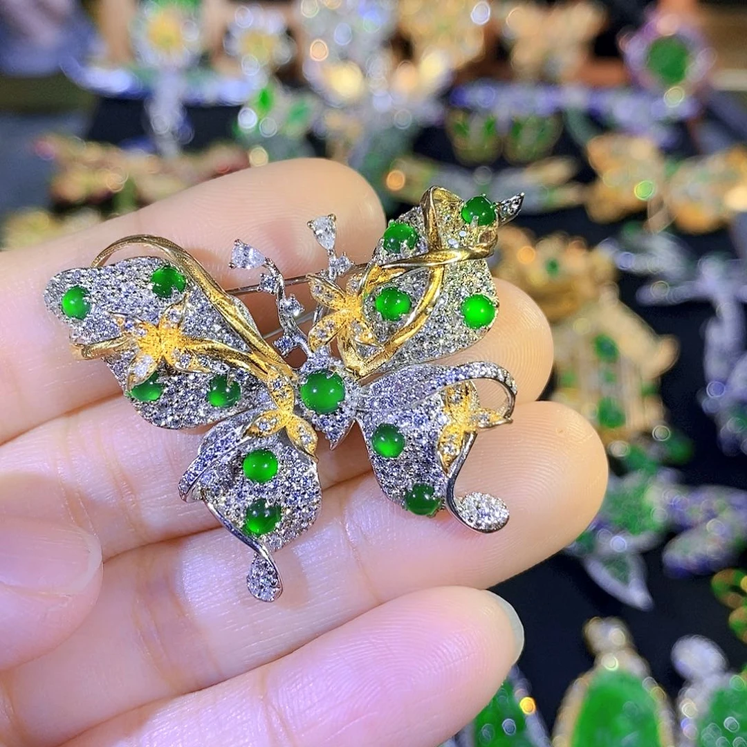 吊坠(不含链)银S925镶嵌翡翠