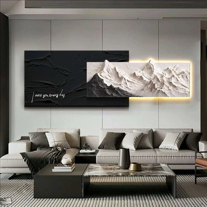 背有靠山立体客厅装饰画高级感沙发背景墙山水砂岩挂画大白墙壁画