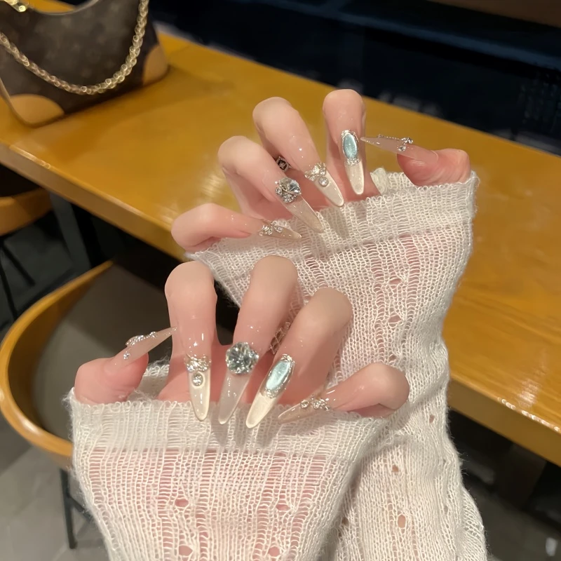 穿戴甲【墨尔本宝石】复古巴洛克风爆闪蓝宝石猫眼精品K9钻穿戴甲