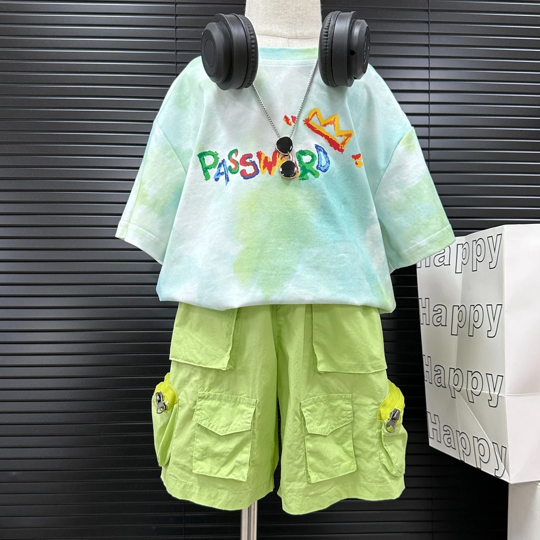 棉的【仟与】儿童短袖套装夏季新款男童套装欧若风涂鸦图案AT905