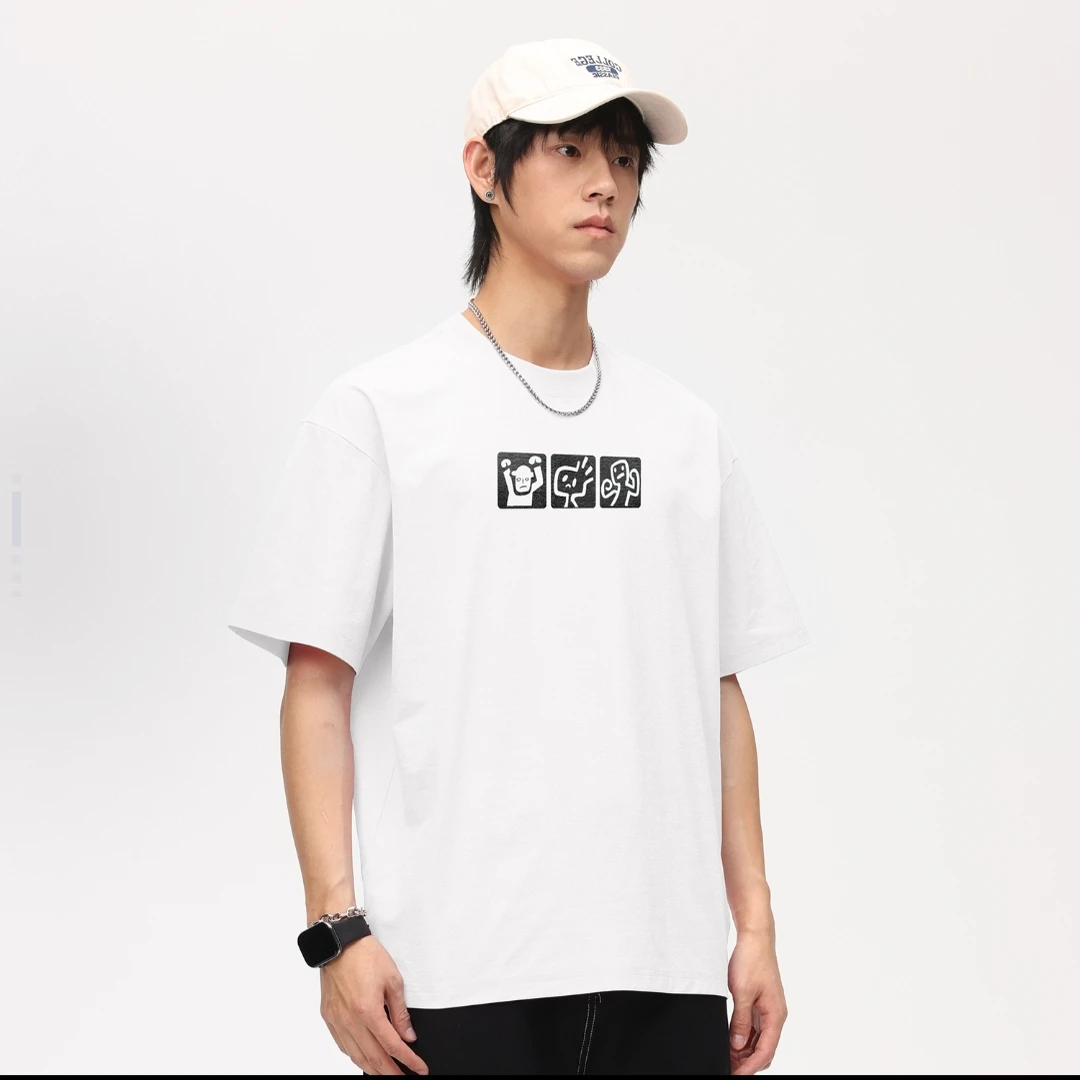 重磅280gt恤夏季新款简约风字母logo印花情侣款短袖男