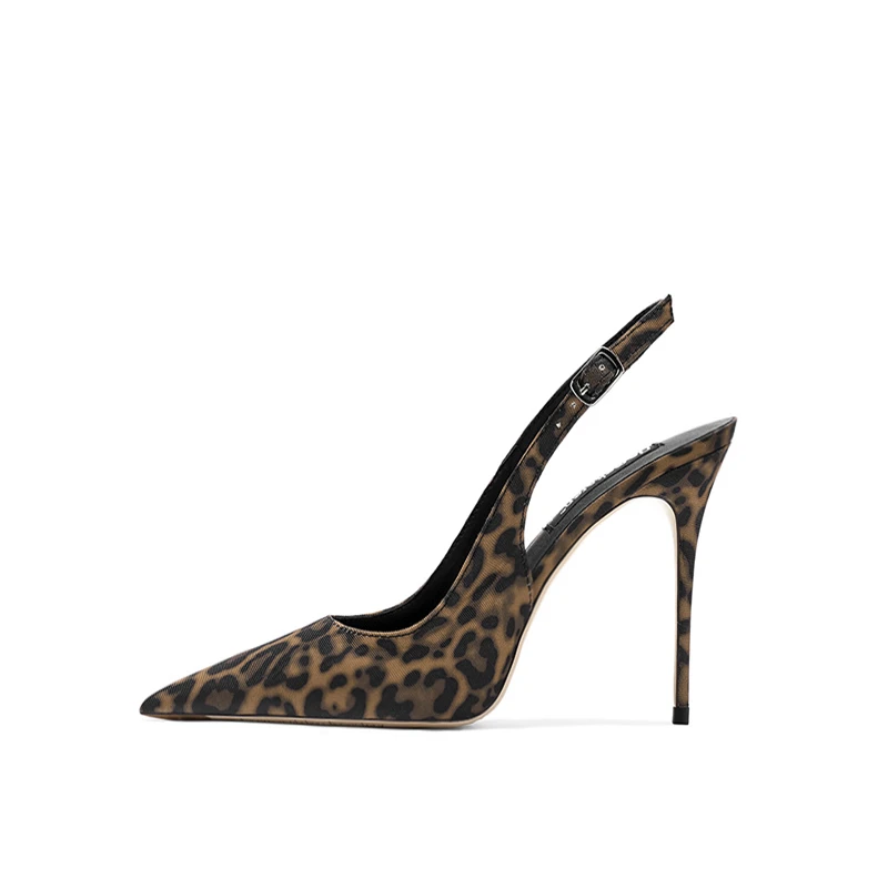 轻奢绝美豹纹高跟鞋皮鞋细跟新款性感浅口包头凉鞋时装尖头时尚