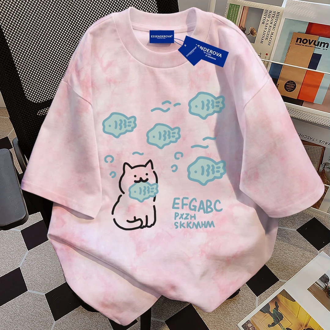 100%纯棉复古美式扎染短袖t恤男女夏季爆款简约通勤圆领情侣上衣