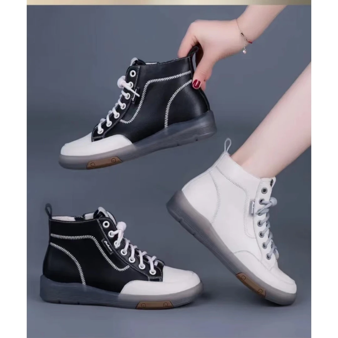 6854新款系带舒适百搭软底圆头中帮马丁小白鞋仓