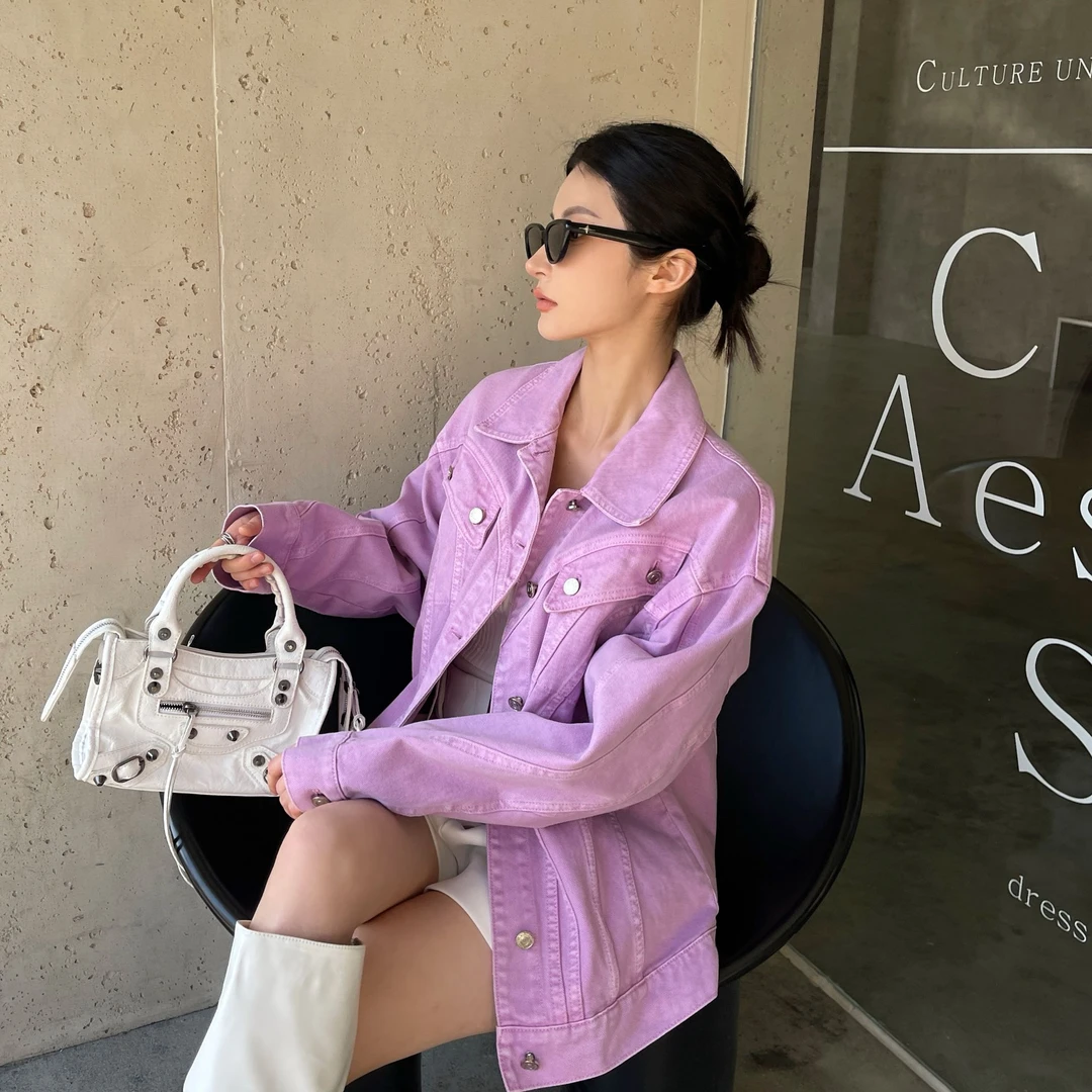 QIANJIE家｜春夏原创小众设计师紫色水洗休闲百搭牛仔外套35993