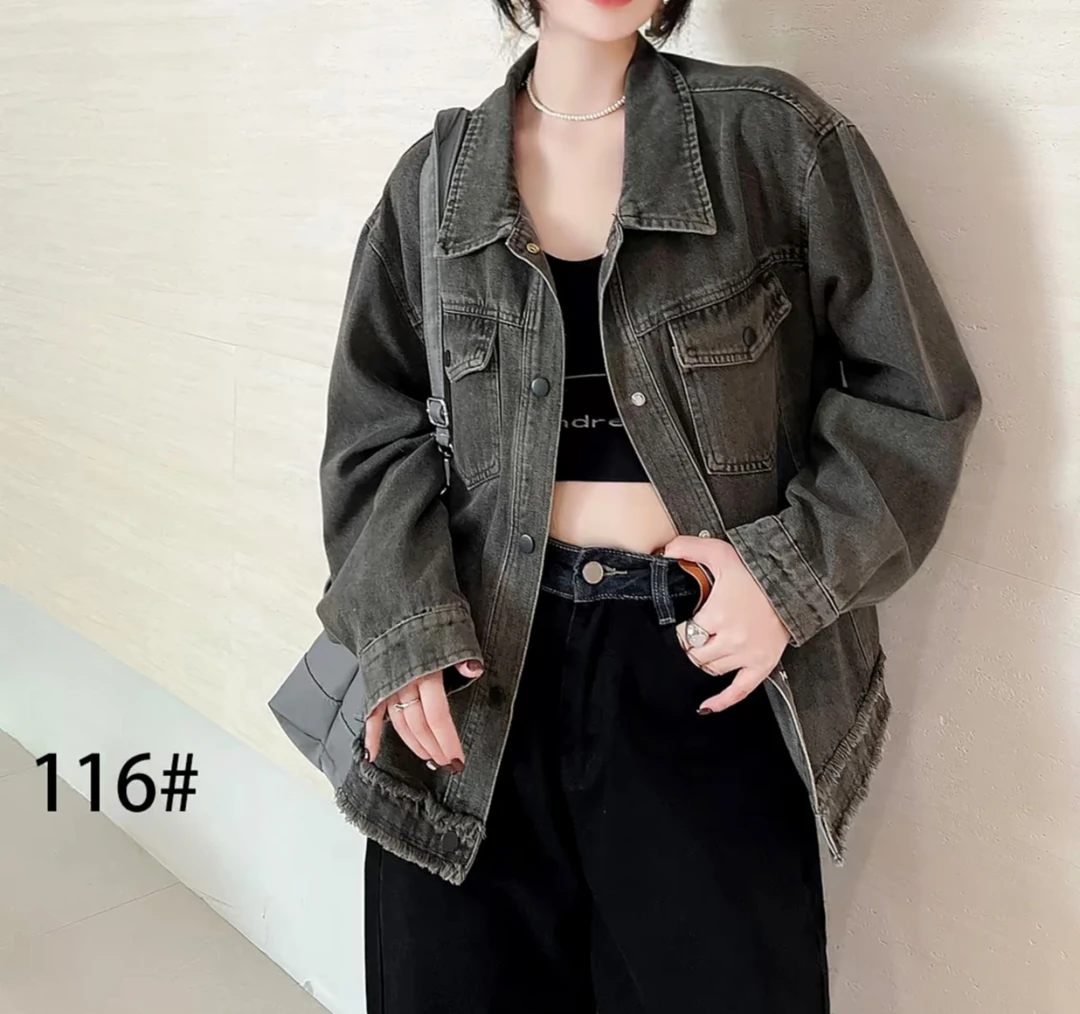 116翻领潮流大码显瘦宽松减龄牛仔外套