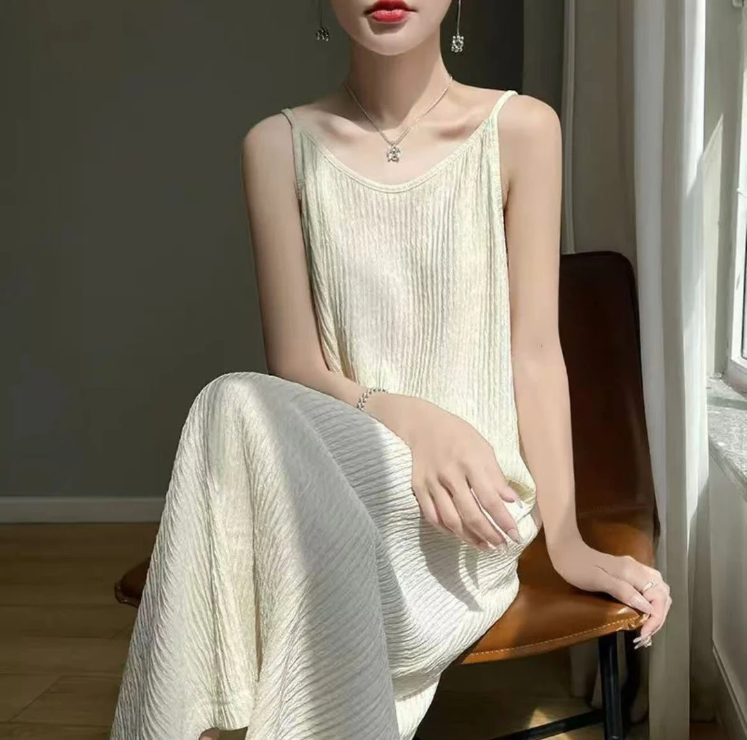 高克重撒银纯欲风夏季洋气百搭显瘦遮肉法式亮钻吊带裙013