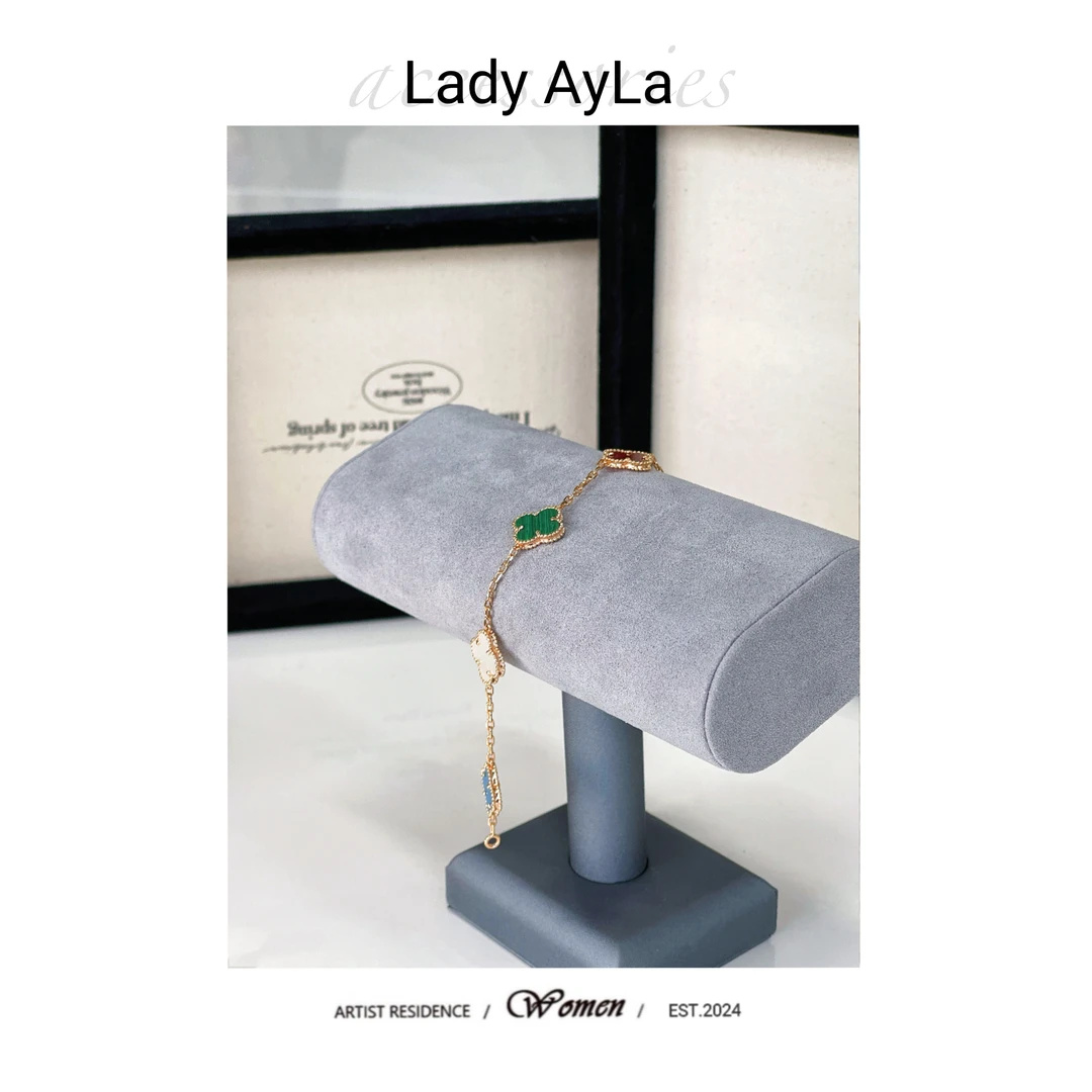 925银合成锆石手链 小吃拼盘四叶花草贝贝五色拼盘时尚手链AL360