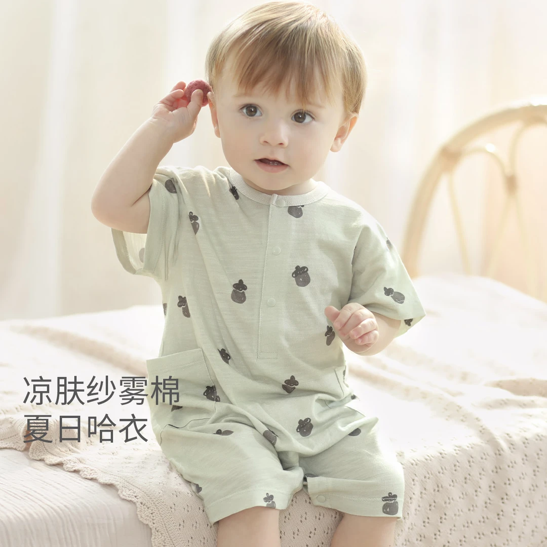 夏装男宝短袖薄款连体衣新生儿夏季哈衣爬爬服夏天婴儿衣服
