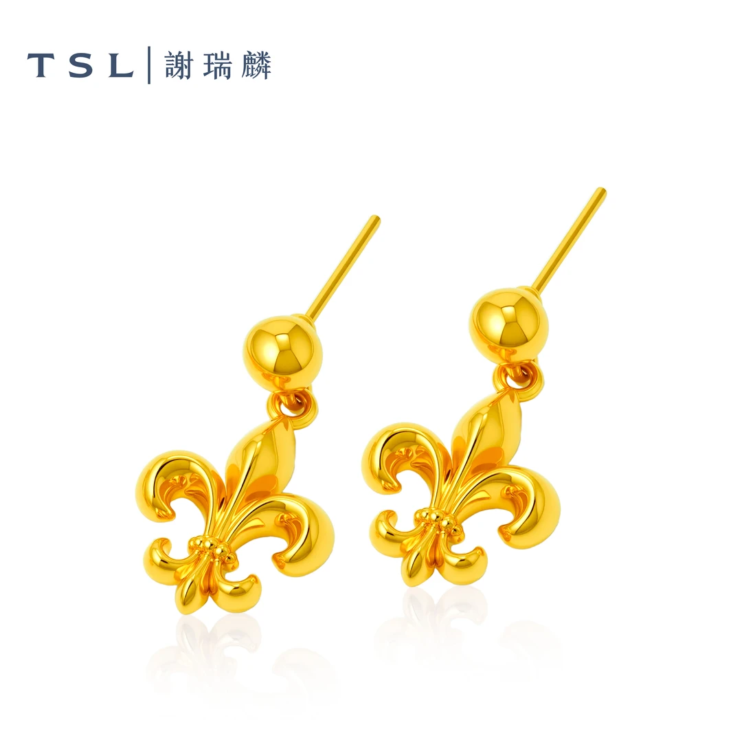 TSL/谢瑞麟足金5D鸢尾花耳饰黄金耳钉耳环女