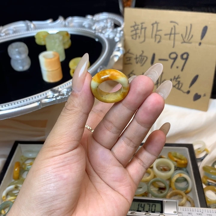 笨***孩合金蛇纹石玉戒指