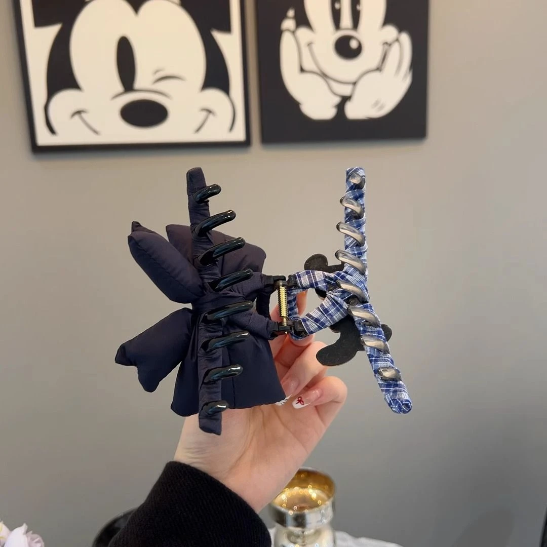 韩国新款米奇蝴蝶结抓夹超好看蓬蓬棉大号后脑勺盘发抓夹