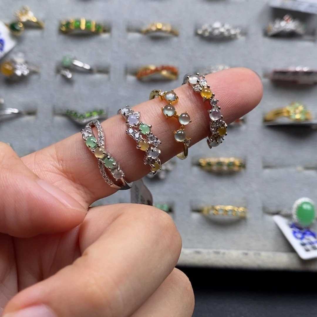 糖***麻翡翠戒指银S925镶嵌戒指