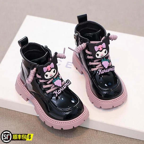 小黄鸭库洛米女童靴子2025秋冬季儿童加绒保暖马丁靴时尚女孩皮靴