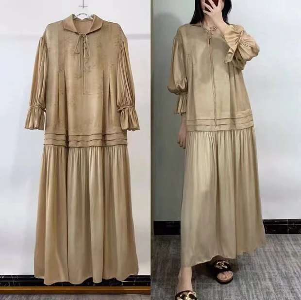 Li Wang/里望设计师款  气质褶皱宽松时尚百搭连衣裙