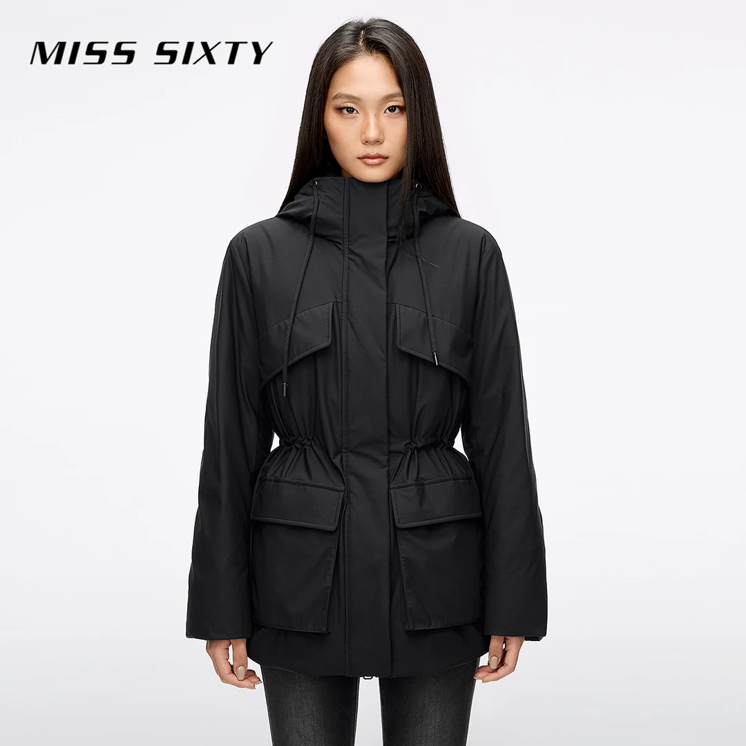 Miss Sixty2025冬季新款羽绒服女连帽抽绳收腰宽松外套90鹅绒