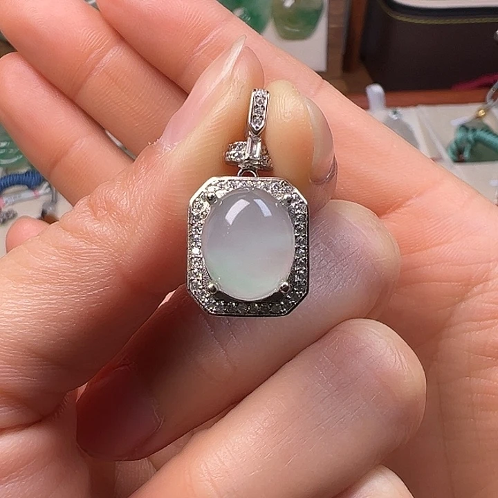 石英质玉银S925镀金镶嵌颈饰