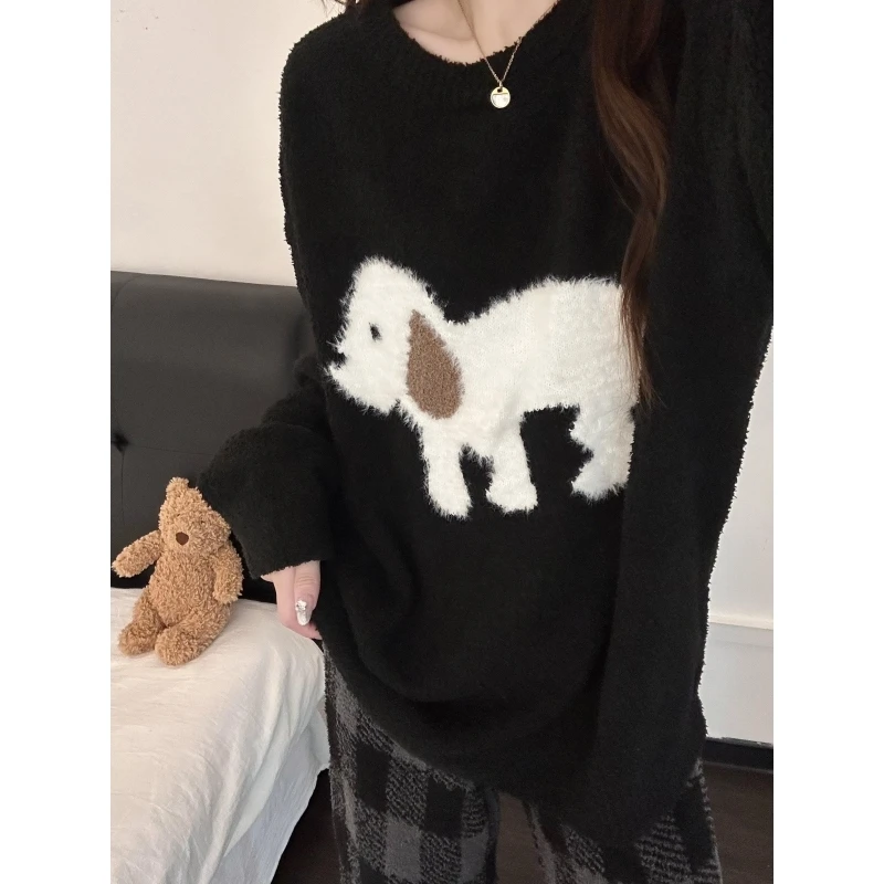 韩系可爱小狗印花半边绒睡衣冬季女款2025新款加厚保暖家居服套装