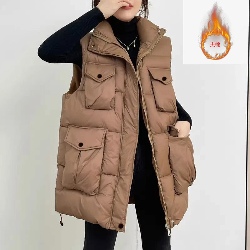 2025冬季新款立领中长款加厚棉服马甲女外穿宽松时尚百搭背心马夹