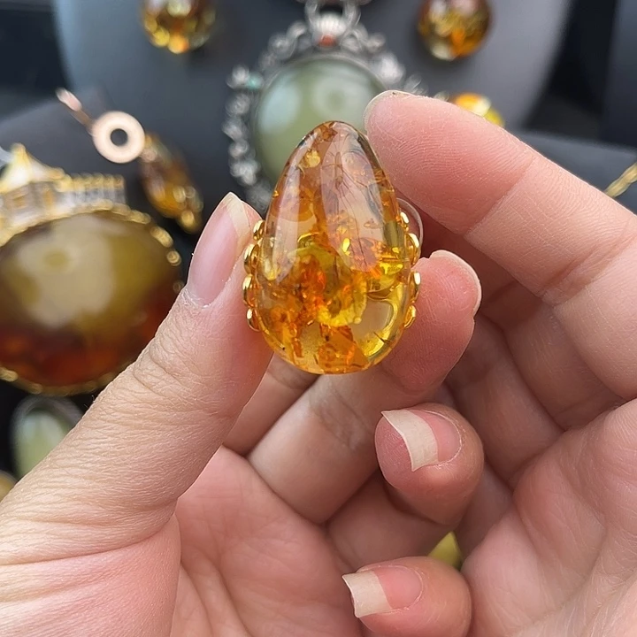 琥珀银S925镶嵌戒指